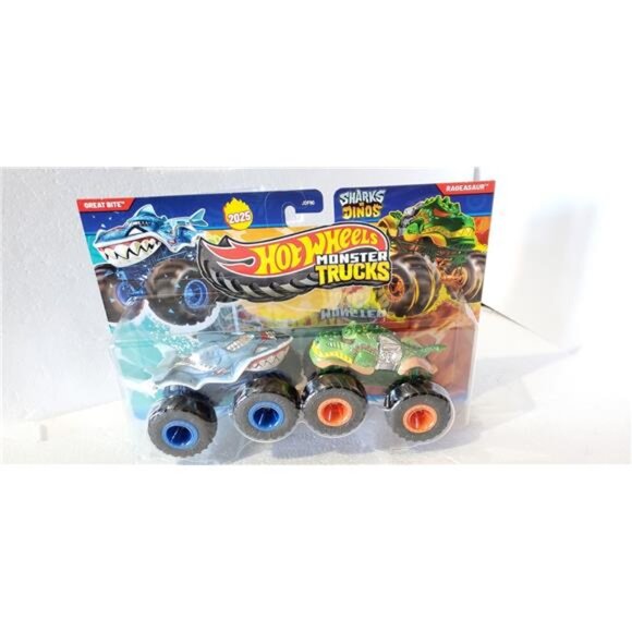 Hot Wheels Monster Trucks 2025 Great Bit vs Rageasau – Sharks vs Dinos 2-Pack - Picture 4 of 5